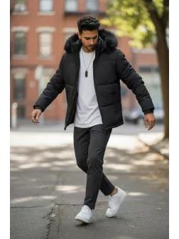 Geaca barbati groasa de iarna, imblanita neagra 2333